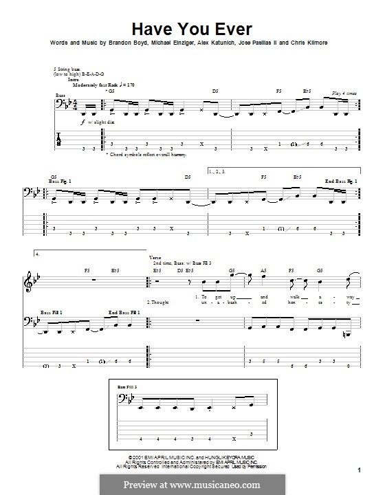 Have You Ever (Incubus): For bass guitar with tab by Alex Katunich, Brandon Boyd, Michael Einziger