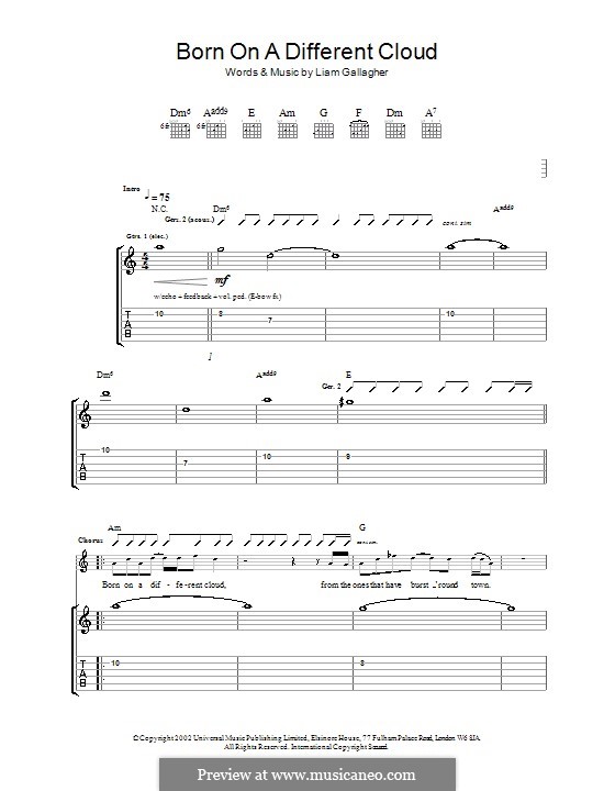 Born on a Different Cloud (Oasis): For guitar with tab by Liam Gallagher