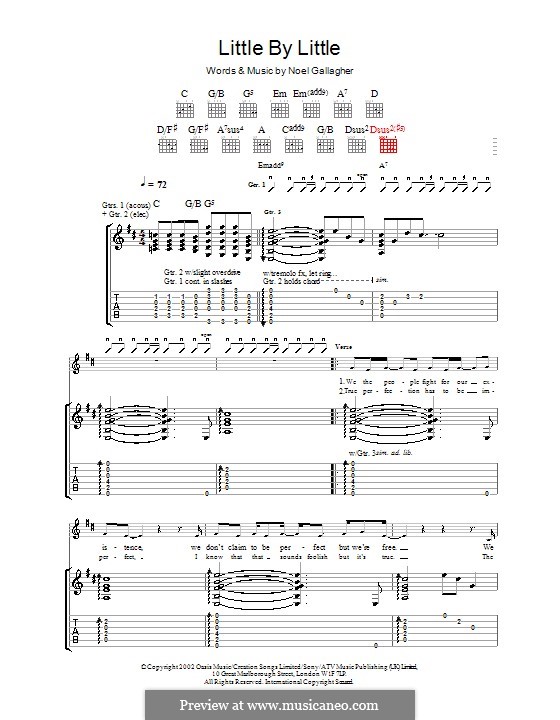 Little By Little (Oasis): For guitar with tab by Noel Gallagher