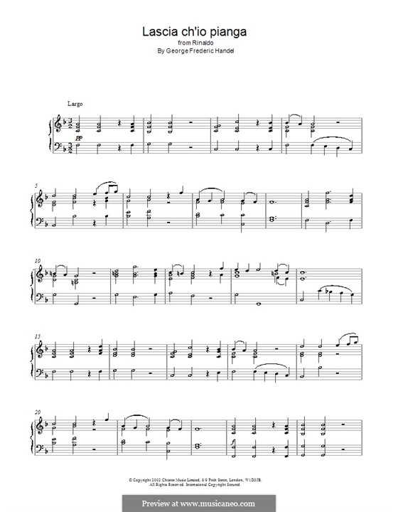Lascia Ch'io Pianga: For piano by Georg Friedrich Händel