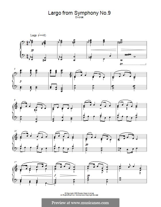 Movement II (Largo) Printable Scores: Theme, for piano by Antonín Dvořák