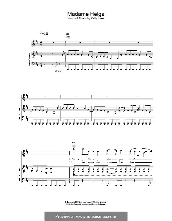 Madame Helga (Stereophonics): For voice and piano (or guitar) by Kelly Jones, Richard Jones, Stuart Cable