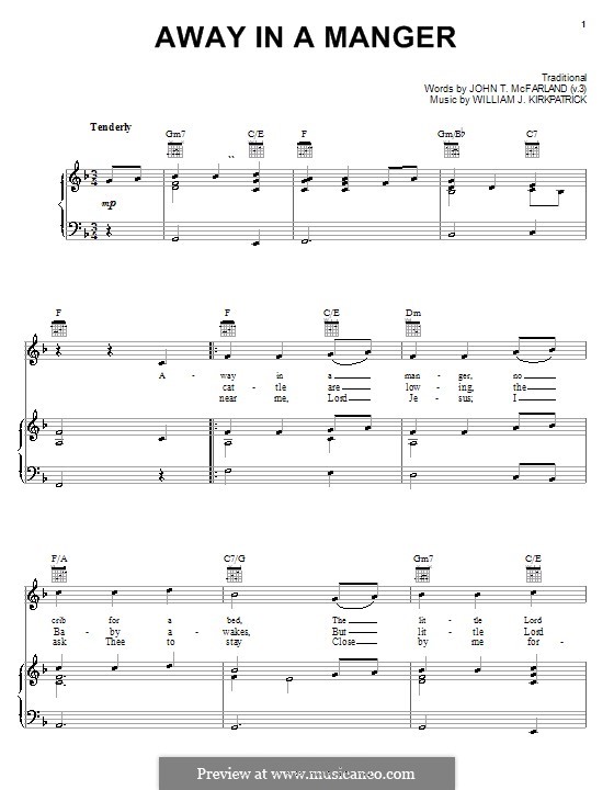 Away in a Manger: For voice and piano (or guitar) by William (James) Kirkpatrick
