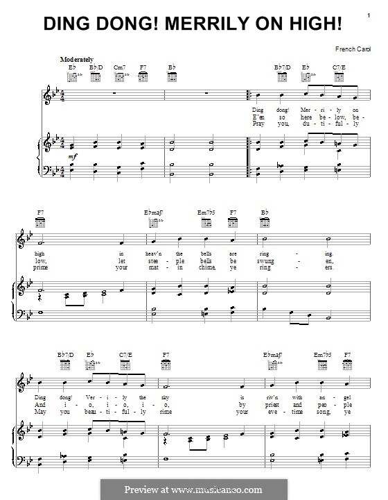 Ding Dong! Merrily on High (Printable Scores): For voice and piano (or guitar) by folklore