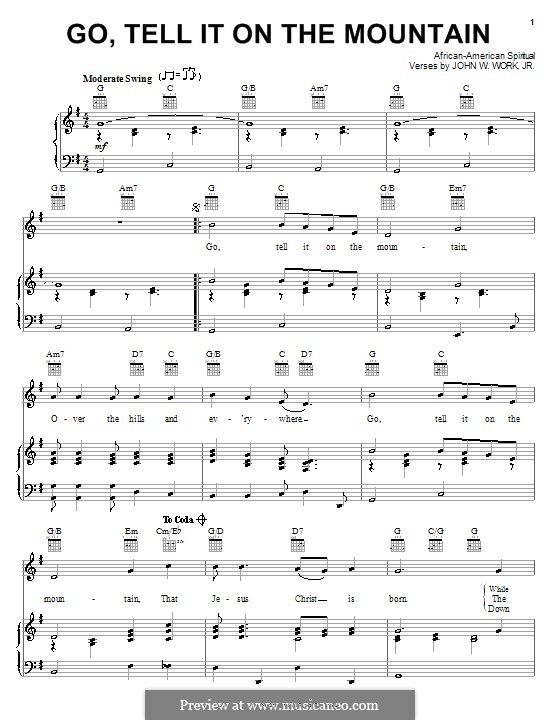 Go, Tell it on the Mountain (Printable Scores): For voice and piano (or guitar) by folklore