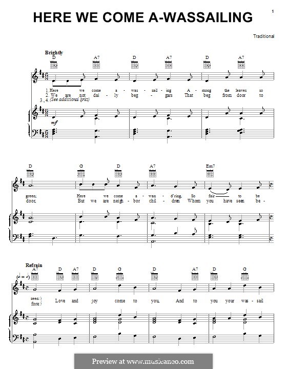 Here we Come a-Wassailing (Printable Scores) by folklore on MusicaNeo