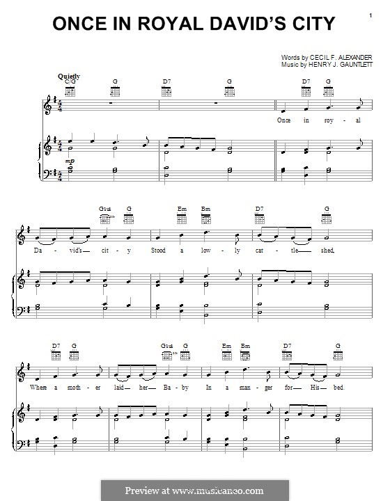 Once in Royal David's City (Printable scores): For voice and piano (or guitar) by Henry John Gauntlett