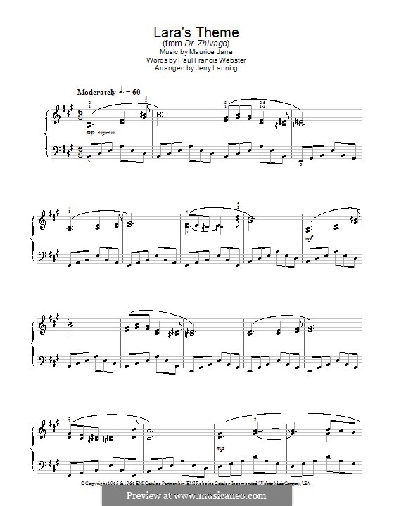 Lara's Theme from Doctor Zhivago: For piano by Maurice Jarre