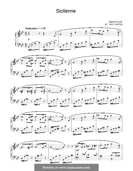 Sicilienne for Cello and Piano, Op.78: Version for piano (with fingering) by Gabriel Fauré
