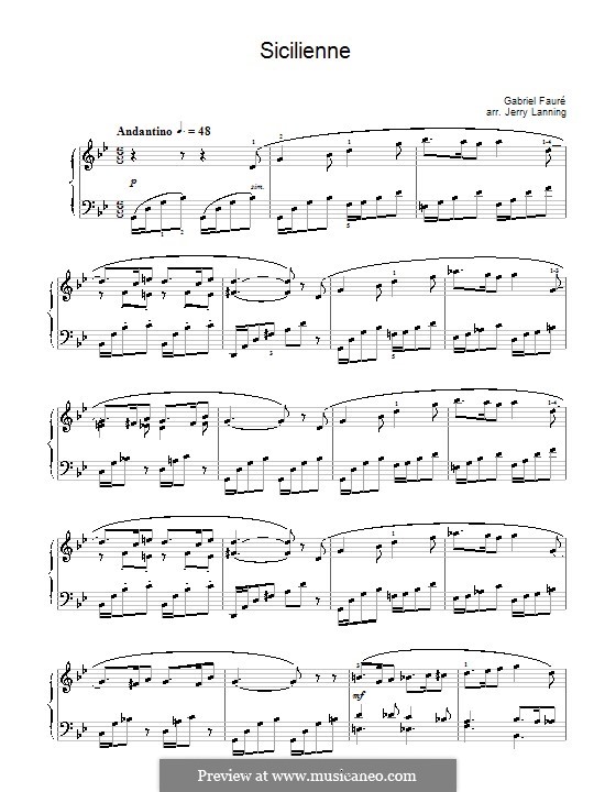 Sicilienne for Cello and Piano, Op.78: Version for piano (with fingering) by Gabriel Fauré