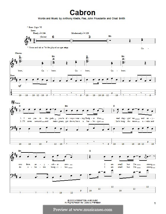 Cabron (Red Hot Chili Peppers): For bass guitar with tab by Anthony Kiedis, John Frusciante
