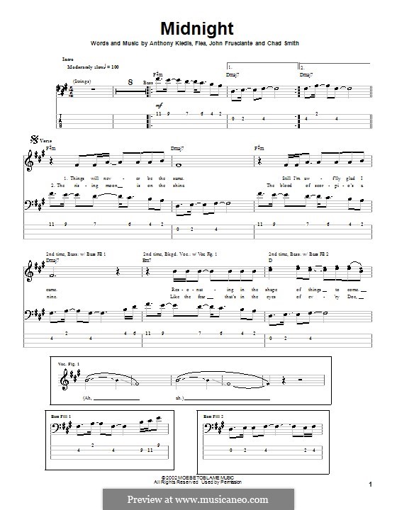 Midnight (Red Hot Chili Peppers): For bass guitar with tab by Anthony Kiedis, John Frusciante