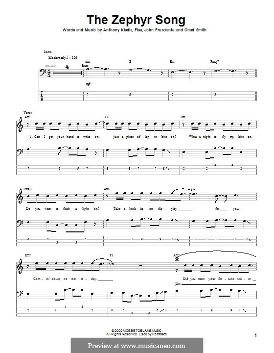 The Zephyr Song (Red Hot Chili Peppers): For bass guitar with tab by Flea, Anthony Kiedis, Chad Smith, John Frusciante