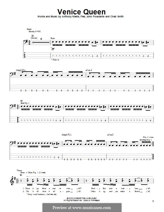 Venice Queen (Red Hot Chili Peppers): For bass guitar with tab by Anthony Kiedis, John Frusciante