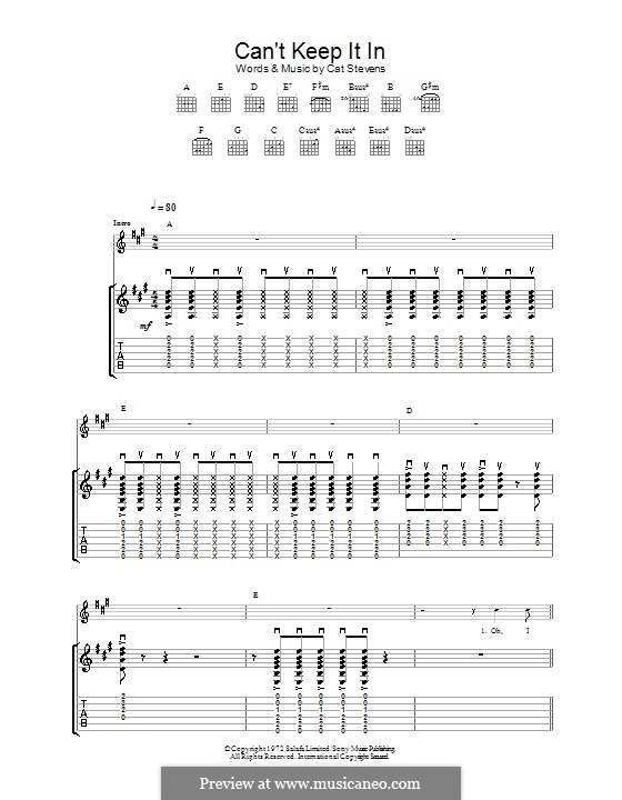 Can't Keep It in: For guitar with tab by Cat Stevens