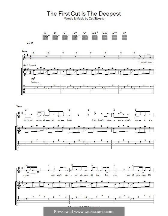 The First Cut Is the Deepest: For guitar with tab by Cat Stevens
