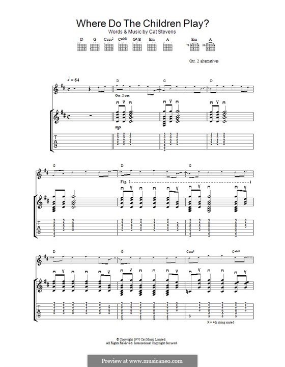 Where Do the Children Play?: For guitar with tab by Cat Stevens