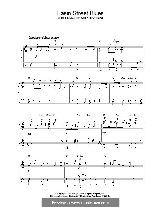 Basin Street Blues (Louis Armstrong): For piano by Spencer Williams