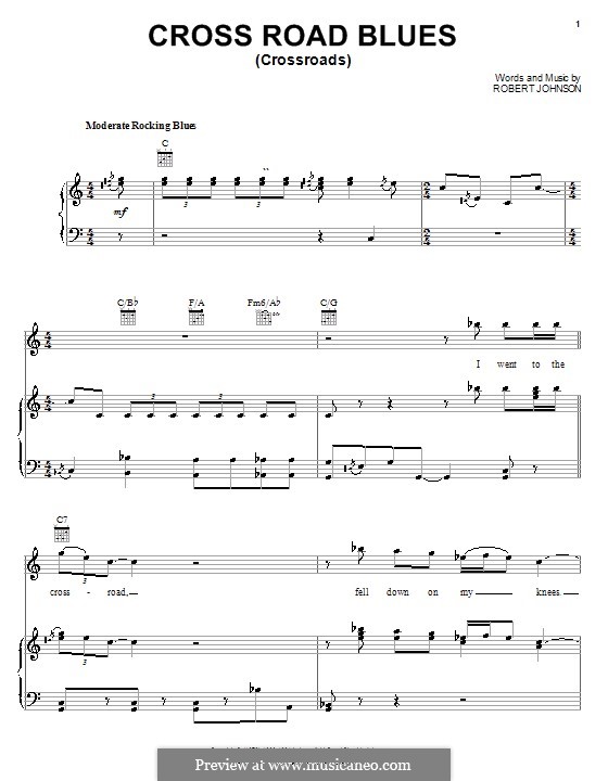 Cross Road Blues (Crossroads) by Robert Johnson - Piano, Vocal, Guitar -  Digital Sheet Music