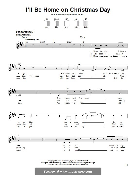 I'll Be Home on Christmas Day (Elvis Presley): For guitar (very easy version) by Michael Jarrett