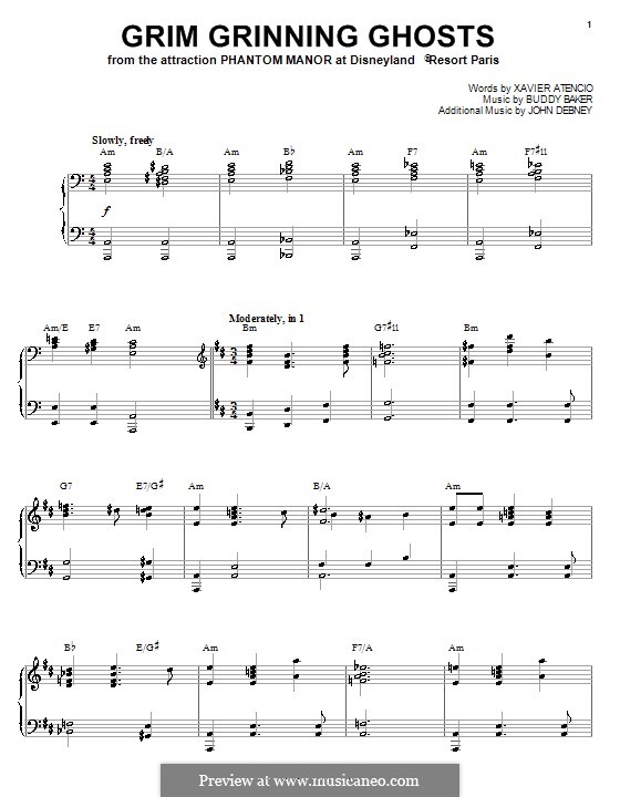 Grim Grinning Ghosts (from Phantom Manor): For piano (Xavier Atencio) by Buddy Baker
