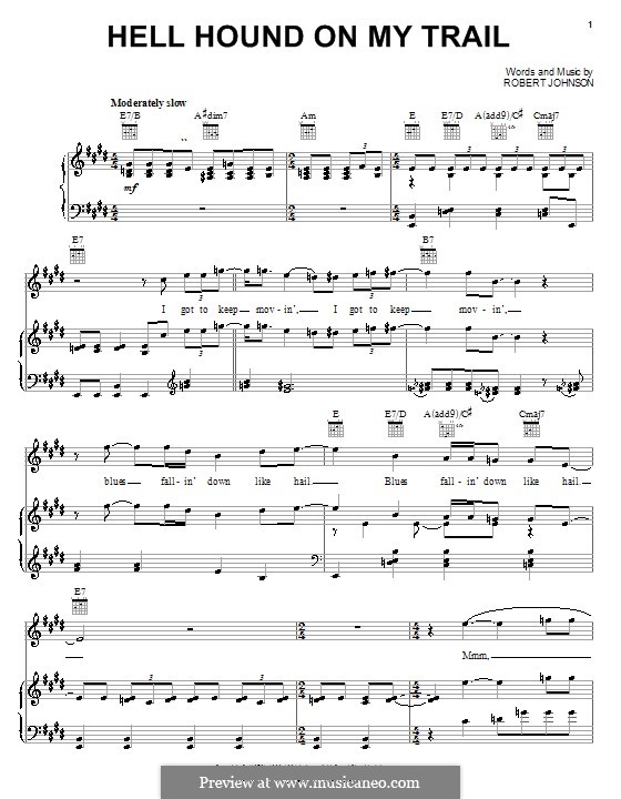 Hell Hound on My Trail (Eric Clapton): For voice and piano (or guitar) by Robert Leroy Johnson