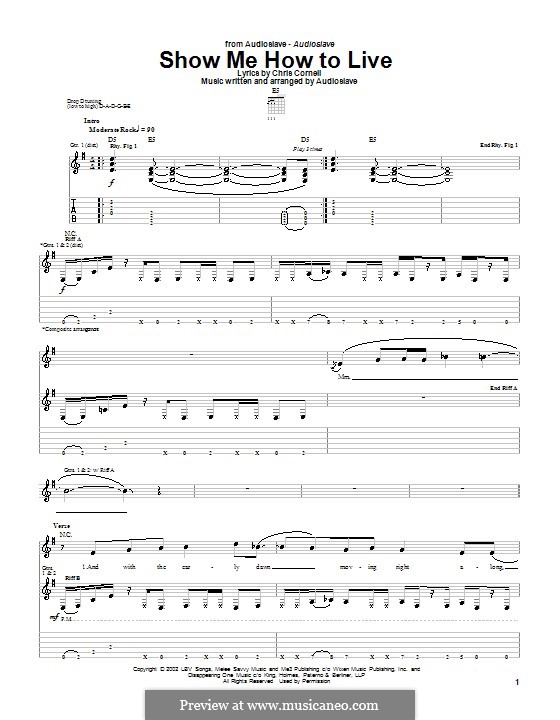 Show Me How to Live (Audioslave): For guitar with tab by Chris Cornell