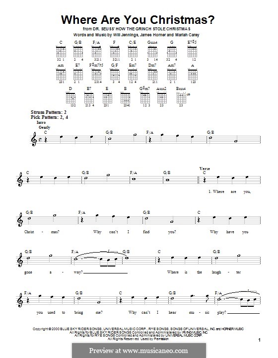 Where Are You Christmas? (from How The Grinch Stole Christmas): For guitar (very easy version) by James Horner, Mariah Carey, Will Jennings