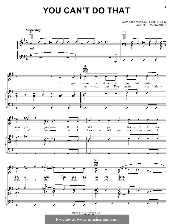 You Can't Do That (The Beatles): For voice and piano (or guitar) by John Lennon, Paul McCartney