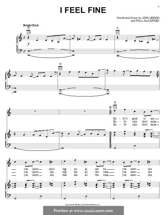 I Feel Fine (The Beatles): For voice and piano (or guitar) by John Lennon, Paul McCartney