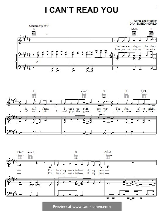 I Can't Read You: For voice and piano (or guitar) by Daniel Bedingfield