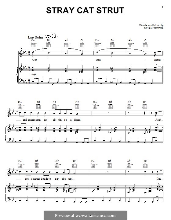 Stray Cat Strut (Stray Cats): For voice and piano (or guitar) by Brian Setzer