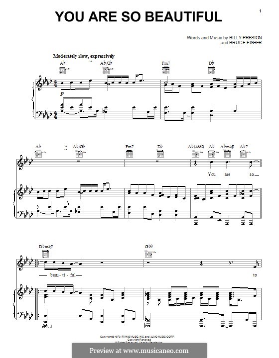 You Are So Beautiful (Joe Cocker): For voice and piano (or guitar) by Billy Preston, Bruce Fisher