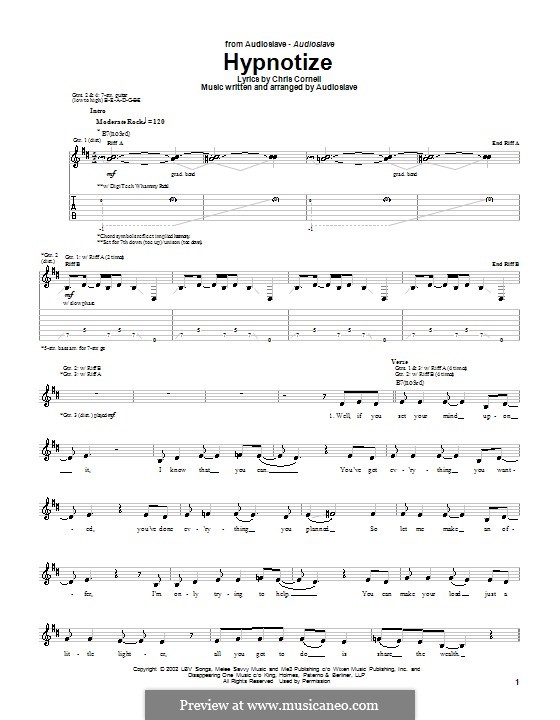 Hypnotize (Audioslave): For guitar with tab by Chris Cornell
