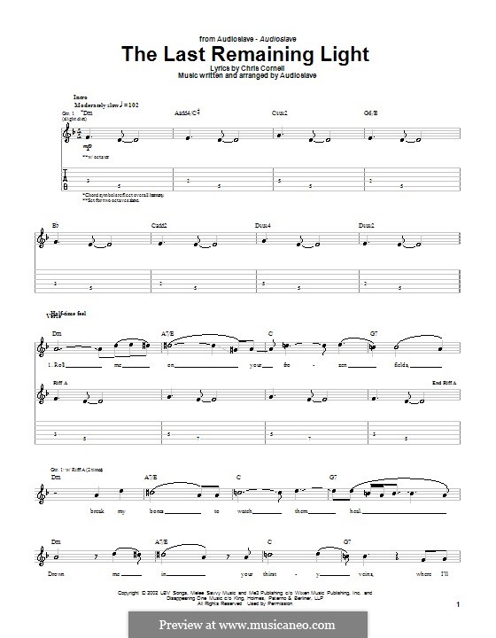 The Last Remaining Light (Audioslave): For guitar with tab by Chris Cornell