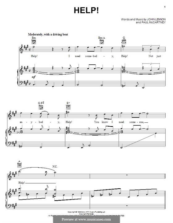 Help! (The Beatles): For voice and piano or guitar by John Lennon, Paul McCartney