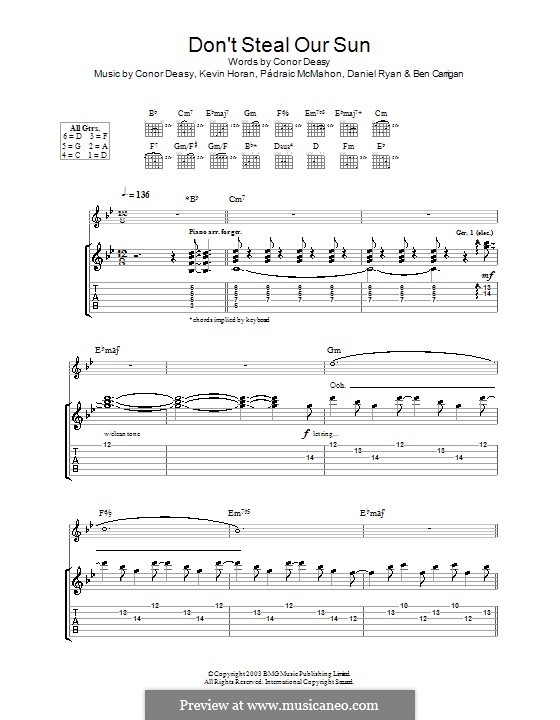 Don't Steal Our Sun (The Thrills): For guitar with tab by Conor Deasy, Kevin Horan, Pádraic McMahon