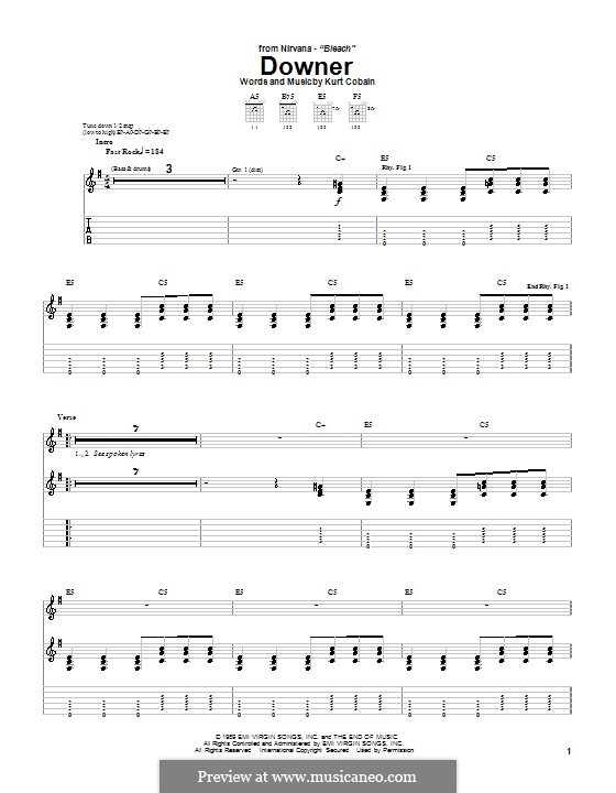 Downer (Nirvana): For guitar with tab by Kurt Cobain