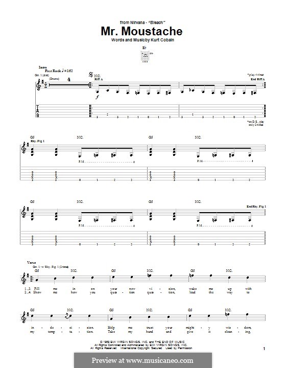 Mr. Moustache (Nirvana): For guitar with tab by Kurt Cobain
