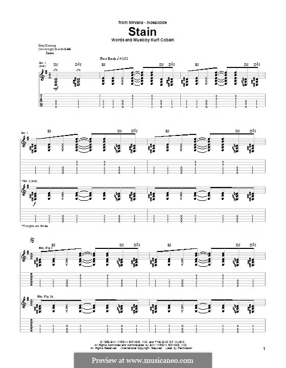 Stain (Nirvana): For guitar with tab by Kurt Cobain