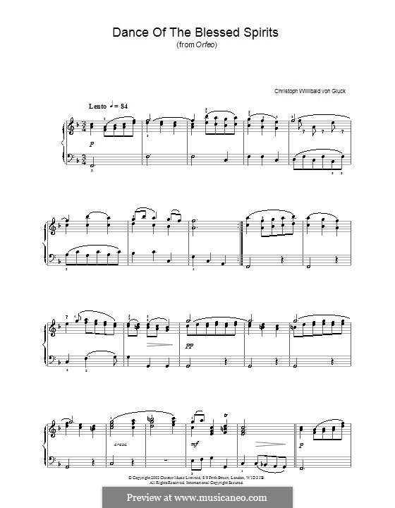 Dance of the Blessed Spirits: For piano by Christoph Willibald Gluck
