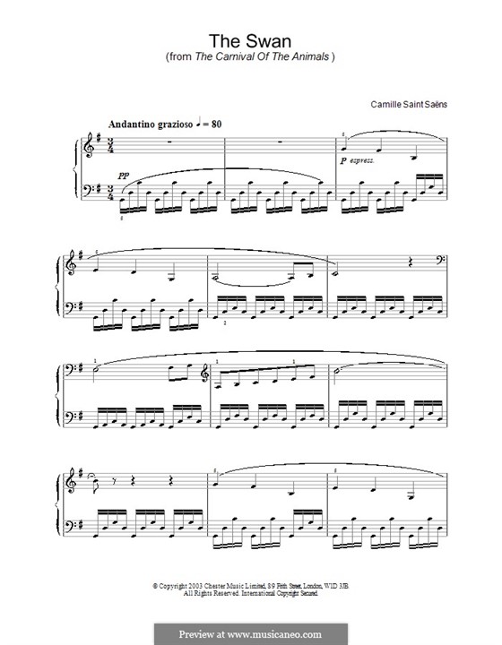 The Swan from Carnival of the Animals (Violin Only) Sheet music for Piano,  Violin (Solo)