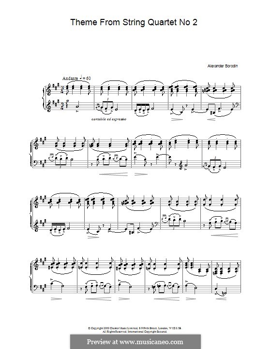 String Quartet No.2 in D Major: Movement III (Theme). Version for piano by Alexander Borodin