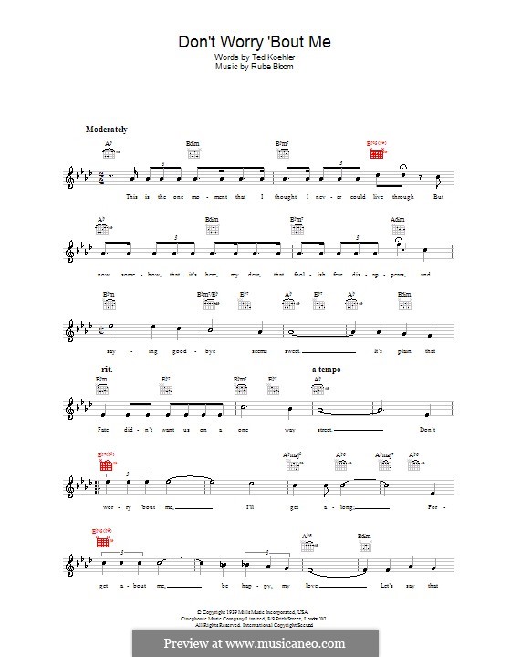 Don't Worry 'Bout Me (Frank Sinatra): Melody line, lyrics and chords by Rube Bloom