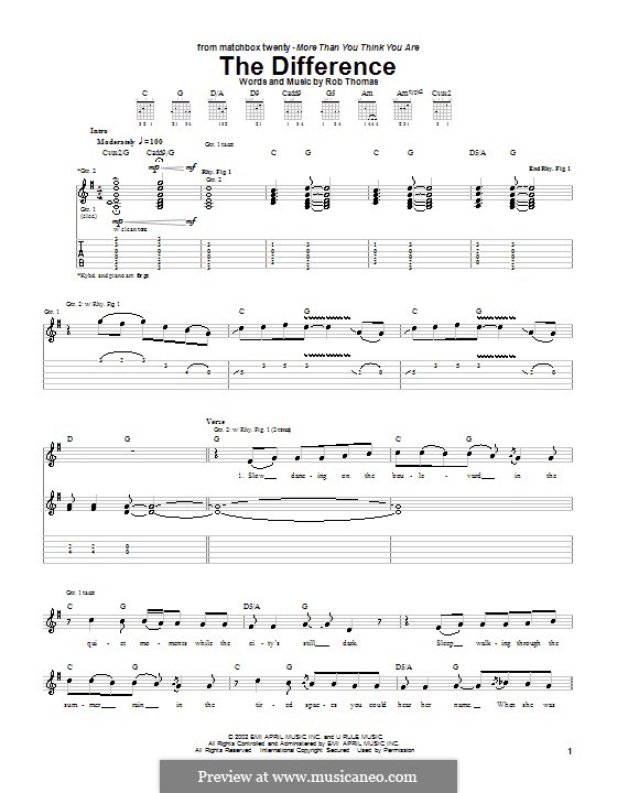 The Difference (Matchbox Twenty): For guitar with tab by Rob Thomas
