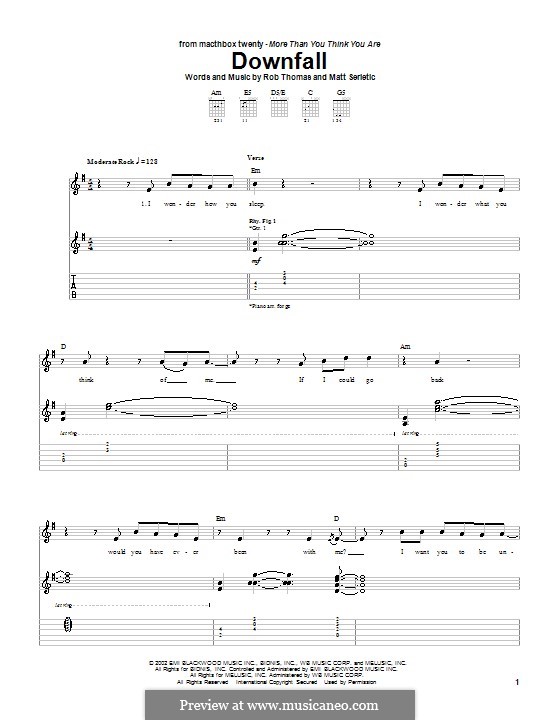 Downfall (Matchbox Twenty): For guitar with tab by Matt Serletic, Rob Thomas