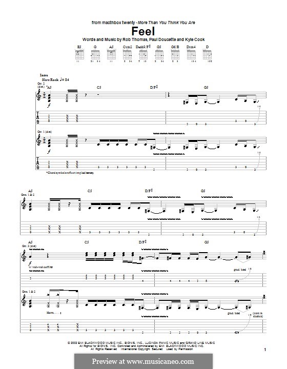 Feel (Matchbox Twenty): For guitar with tab by Kyle Cook, Paul Doucette, Rob Thomas