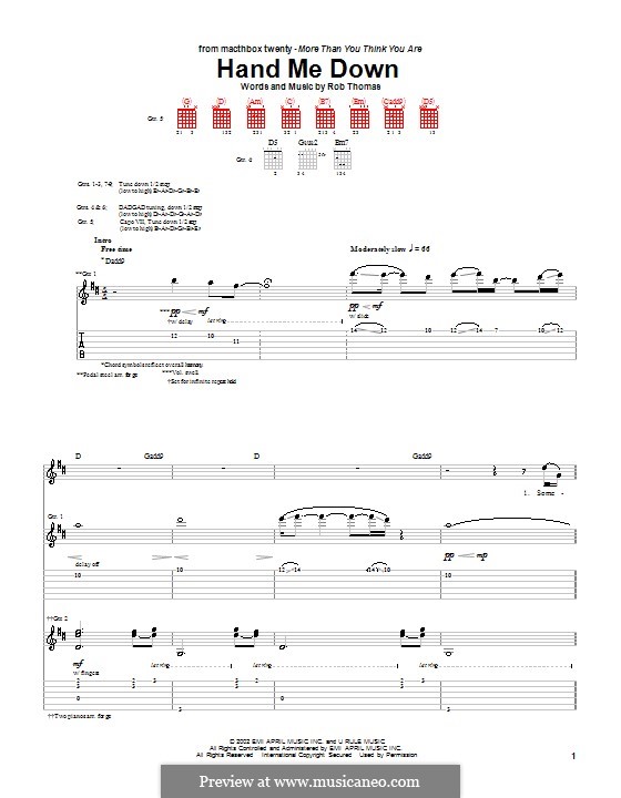 Hand Me Down (Matchbox Twenty): For guitar with tab by Rob Thomas