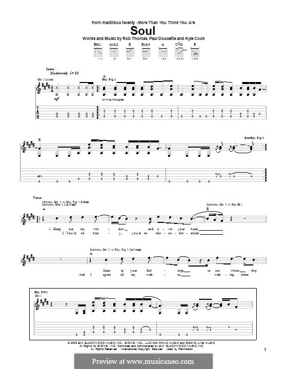 Soul (Matchbox Twenty): For guitar with tab by Kyle Cook, Paul Doucette, Rob Thomas