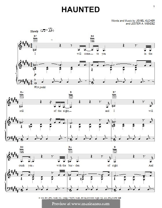 Haunted (Jewel): For voice and piano (or guitar) by Jewel Kilcher, Lester A. Mendez